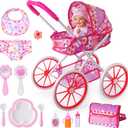 BABESIDE 10 Pcs Baby Doll Stroller Set with Feeding Doll Accessories, Baby Doll Stroller Toys for 12 Inch Dolls, Pretend Play Feeding Toy for Toddlers (Doll Not Included)