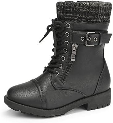 DREAM PAIRS Girl's Mid Calf Combat Ankle Lace up Boots, 11 Little Kid Black