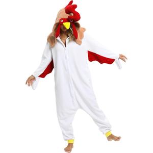 NAITOKE Adult Animal Onesie Halloween Costume Cosplay One-Piece Pajamas Women Man Teens (Small, White Red)