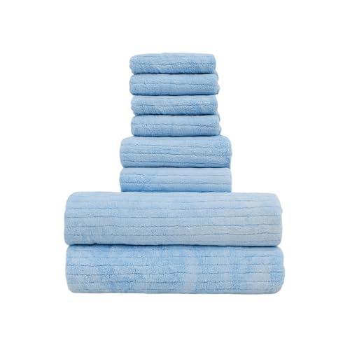 8PCS Premium Bath Towels Set Contains 2 Large Bath Towels 55 X 27inch, 2 Hand Towels 29 × 13inch, 4 Wash Cloths 11.8 × 11.8inch, Super Soft, Highly Absorbent, Perfect for Home Bathroom (Blue-A)