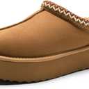 DREAM PAIRS Women's Slippers for Women Genuine Suede Platform Slip-on Warm Slippers Winter Fluffy Warm Comfy Furry Shoes for Outdoor Indoor FuzzyEasy, Size 8, Chestnut