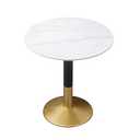 HYYTEIBL 27.5" Round Marble Top Dining Table, White Stone Top and Sturdy Metal Base, Modern Style for Dining Room, Living Room, Coffee Room