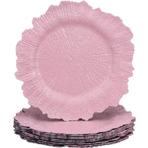 uxcell 10pcs Reef Charger Plates Bulk, 13 Inch Plastic Floral Charger Plates, Round Plate Chargers for Dinner Wedding Party Event Table Setting Decoration Pink