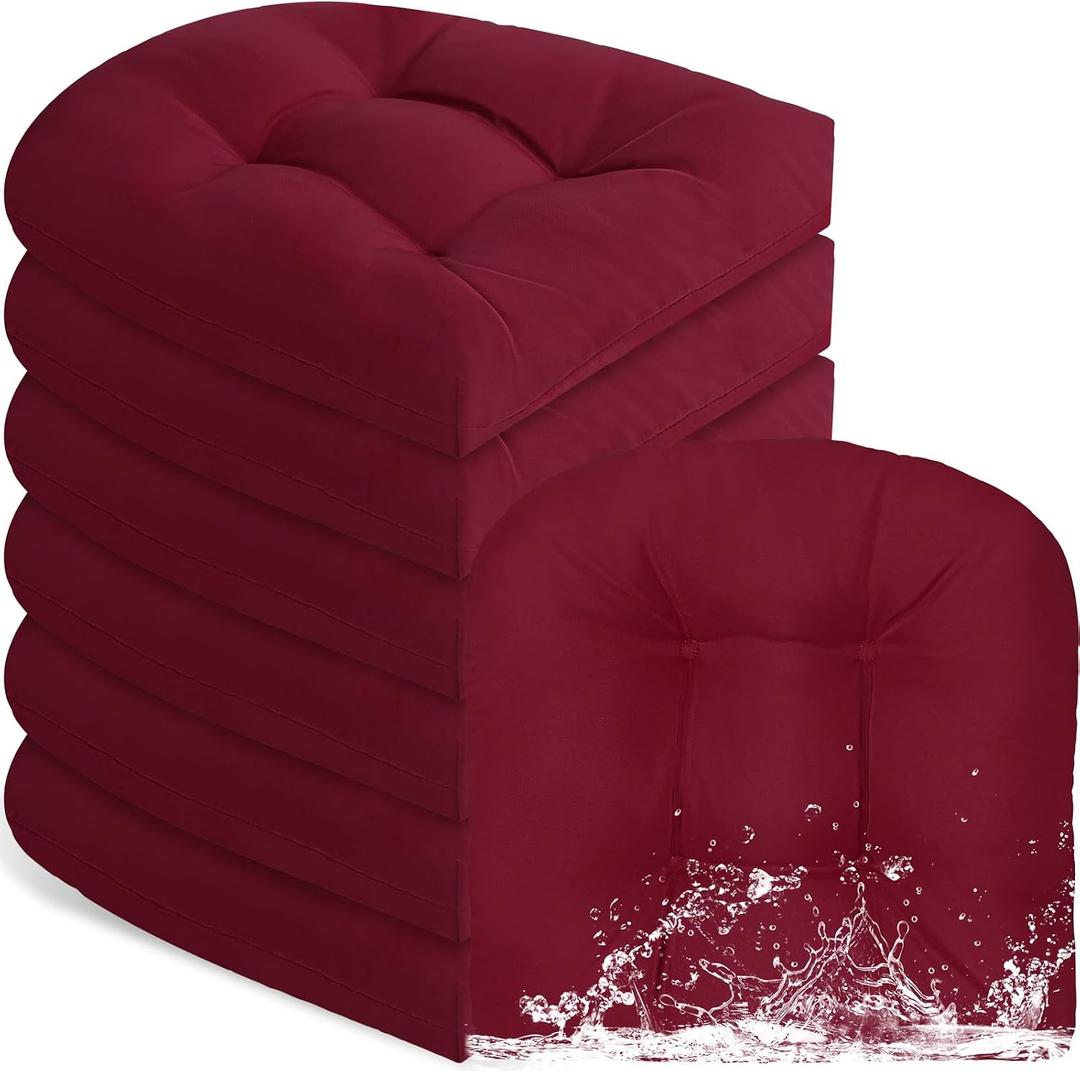 Thyle Outdoor Chair Cushions Set of 6 Waterproof Sun Protection Square Tufted Overstuffed Patio Furniture Seat Cushion for Patio Furniture Dining Indoor 19" x 19"(Wine Red)