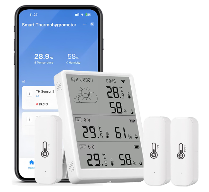 Smart Digital Thermometer Hygrometer, WiFi Indoor Temperature Humidity Sensor with App Alerts, Mini Room Temperature Meter with Data Storage and Export, Compatible with Alexa. 2PCS