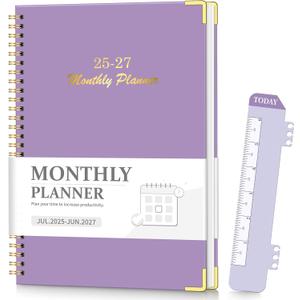 6 x 2025-2027 Monthly Planner for July 2025-June 2027, 7.4" x 10.2" 24-Month Calendar Planner, 2 Years Spiral Hardcover Calendar for School & Office, Purple