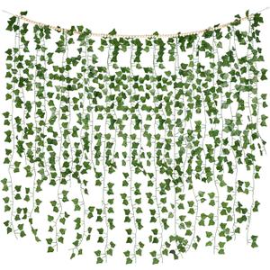 Mkono Hanging Fake Vines for Bedroom Wall Decor Artificial Plant Leaves with Wood Beads Set Indoor Greenery Ivy Garland for Living Room Apartment Christmas Wedding Party Teen Girl Room (Large)