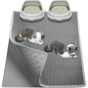 Cat Litter Mat Litter Trapping Mat, Large 36" X 30" Cater Pad, Double Layer Honeycomb Holes Scatter Control, Gray