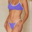 OWICA Women's 2 Piece String Bikini Set Sexy Bathing Suit with Adjustable Halter Neck and Thong Swimwear (Purple, L)