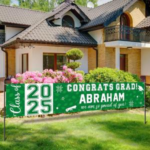 Graduation Congratulations Banner Decorations, Class of 2025 Personalized Graduation Banner with 78 Alphabet Stickers, Custom Banner Backdrop for High School College Graduation Party Supplies, Green
