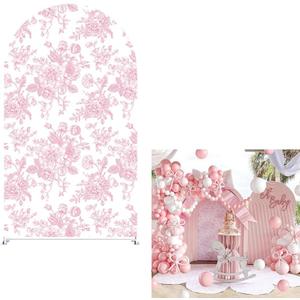 Arch Backdrop Cover Pink Floral Bows Birthday Party 2-Sided Arch Stand Spandex Fabric Covers Girls Baby Shower Fiesta Parties Decorations (2.6x6ft Cover, G4029)
