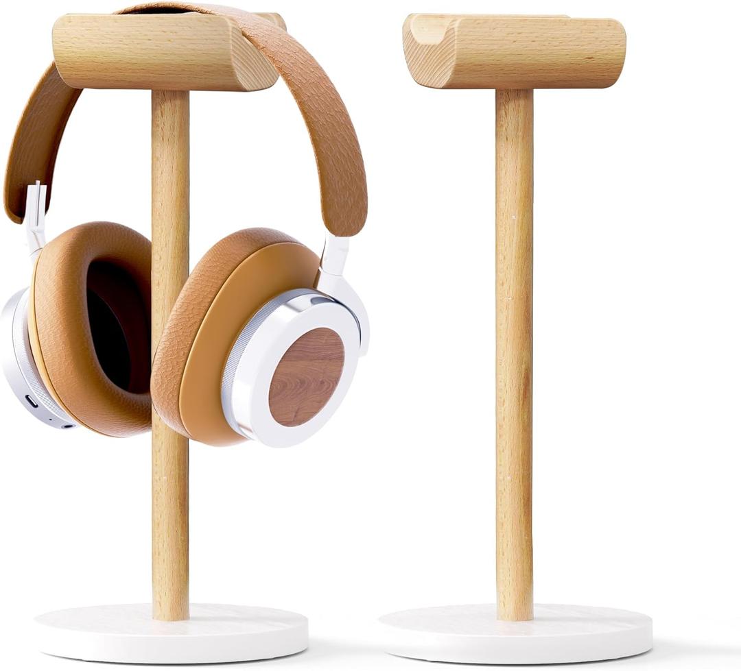 Wood Headphone Stand with Marble Base, Universal Headset Stand for Desk, Headphone Holder for Gaming, Music Headset Accessories 1 Pack(DP030) (brown)
