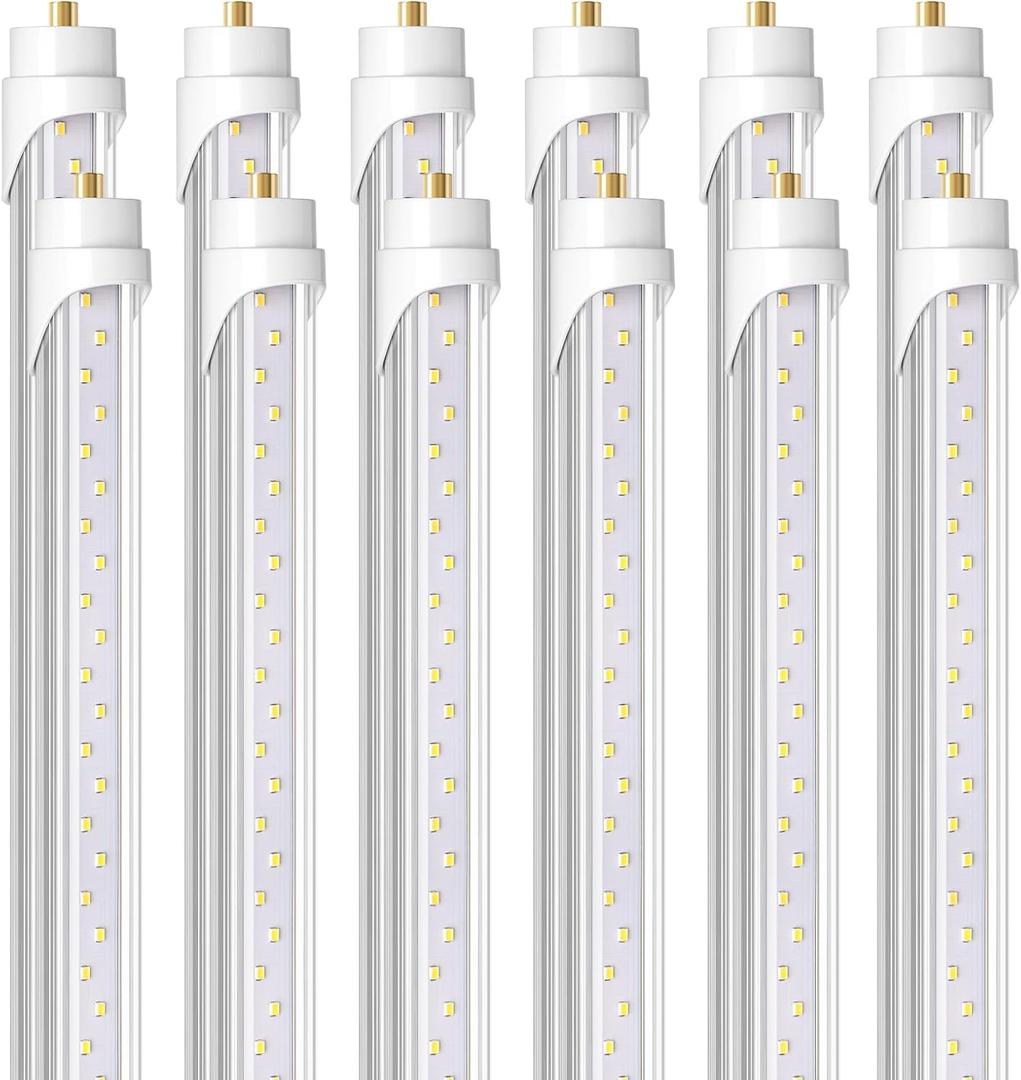 Barrina 8 Foot LED Bulbs, 44W 5500lm 6500K, Super Bright, T8 T10 T12 LED Tube Lights, FA8 Single Pin LED Lights, Clear Cover, 8 Foot LED Bulbs to Replace Fluorescent Light Bulbs (Pack of 12)