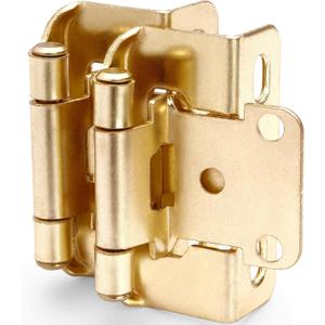 DecoBasics 20 Pack 1/2" Overlay Brushed Gold Cabinet Hinges for Cabint Doors (10 Pairs)  Self-Closing Partial Wrap Semi-Concealed Face Frame Hinge for Kitchen Doors w/Screws & Quiet Bumpers (Brass Plated)