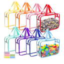 8 Packs 8 Colors Large Toy Storage Bags with Zipper and Labels, Clear PVC Waterproof Toy Organizers Bags for Board Games, Puzzles Pieces, Building Blocks, Handmade Accessories, Kid Books