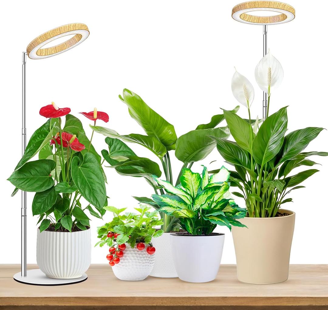 Aokrean Plant Grow Light, Full Spectrum 6.3in Plant Light for Indoor Growing, Height Adjustable 9.8"-37.4" with Auto Timer 6/12/16Hrs, 3 Optional Spectrums, 5 Brightness, Wood Grain Desk Growing Lamp
