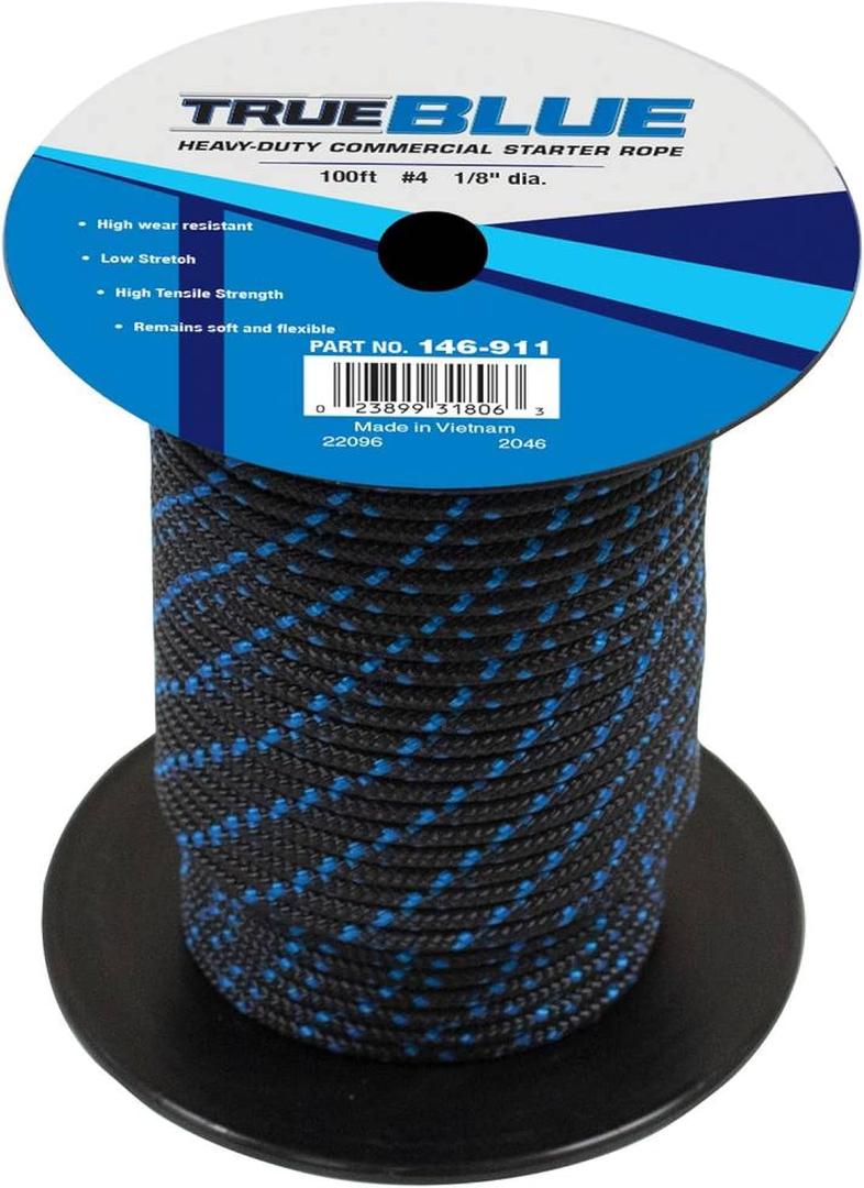 Stens Trueblue 100' Starter Rope 146-911 Compatible with Size 4, Length 100', Made by an OEM Supplier, Packaging typeBranded Spool, High wear Resistant, Low Stretch, High tensile Strength