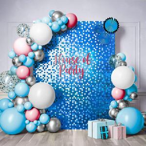 HOUSE OF PARTY Blue Shimmer Wall Backdrop - 24 Pcs Square Sequin Wall Panels Shimmer Backdrop, Wall Decor for Birthday Decorations, Wedding & Bachelorette Party