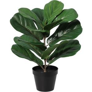 Artificial Small Fiddles Leaf Fig Tree Potted Plant,Realistic Faux Tree Fake Ficus Lyrata Indoor Plants 16inch for Home,Office,Garden,Living Room Decoration with Black Pot