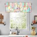 Easter Valances for Windows, Spring Easter Eggs Bunny Kitchen Short Curtains Wood Grain Farmhouse Window Treatment Rod Pocket Valance for Living Room Bedroom Bathroom 42 x 12 Inch (Lst-fhj01074)