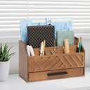 dreampossible Brown Wood Desk Organizer and Accessories with Drawer, Bill Mail Organizer and File Mail Holder for Office Supplies, Modern Desk Accessories & Workspace Organizers for Desk Organization