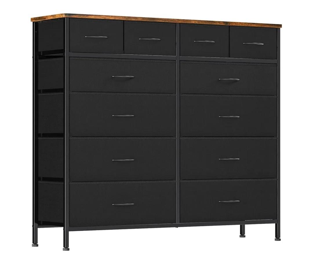 Large Dresser for Bedroom with 12 Deep Drawers, Tall Fabric Drawer Dresser, Chest of Drawers for Closet, Nursery, Living Room, Laundry, Entryway, Hallway (Black)