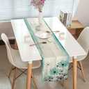 Teal Flower Table Runner, Vintage Farmhouse Country Floral Rustic Wood Table Runners for Dining Room, Kitchen, Living Room, Holiday and Party Table Decor 13 x 108inch