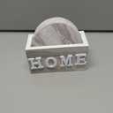 Queekay Coasters Set of 6 House Warming Gifts New Home Wooden Farmhouse Drink Coasters with Holder 4'' Funny Decoration for Kitchen Family Coffee Bar Tabletop Protection(Brown Marble)