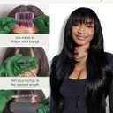 Quantum Love Long Black Hair Wig With Bangs Straight Layered Wigs For Black Women Synthetic Glueless Realistic Fiber Heat Resistant Natural Looking for Daily Party Cosplay
