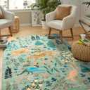chakme Green Tiger Area Rug, 4x6FT, Modern Animal Print, Non Slip, Machine Washable, Stain Resistant, Low Pile, Rectangular, Indoor Use