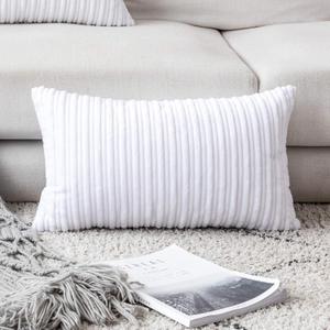 UGASA Velvet Pillow Covers Striped, Decorative Throw Cushion Case with Hidden Zipper for Home Couch/Bedroom/Car, Soft Cozy Solid Oblong, 1 Piece (12"x20", Pure White)