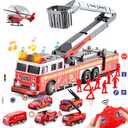 deAO Fire Truck Toys for Boys with Lights and Sounds,RC Remote Control Firetruck with Fodable 360 Rotating Ladder,Pull Back Vehicles Toys Gifts for 3 4 5 6 Boys Girls Kids (Classic Edition)