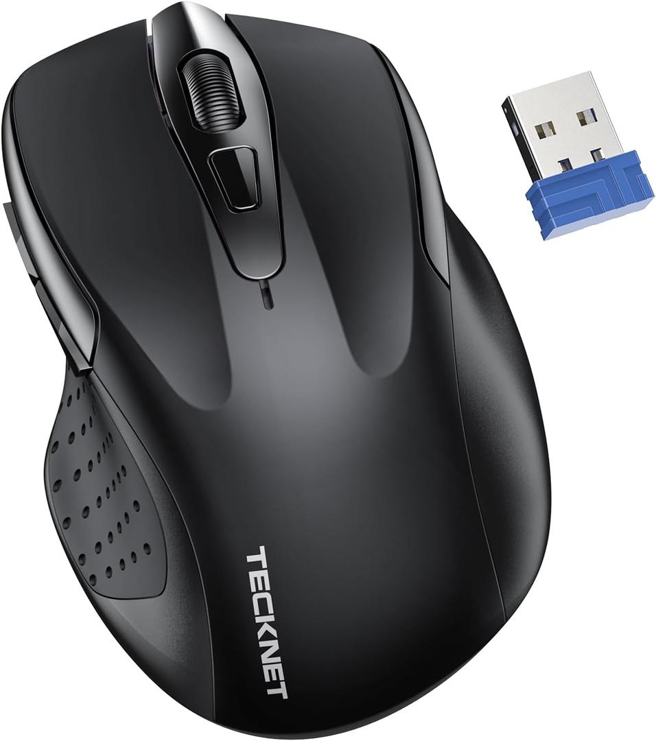 TECKNET Wireless Mouse, 2.4G Ergonomic Optical Mouse, Computer Mouse for Laptop, PC, Computer, Chromebook, Notebook, 6 Buttons, 24 Months Battery Life, 2600 DPI, 5 Adjustment Levels (Black)