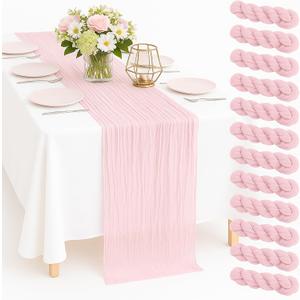 12 Pack Cheesecloth Table Runner 35 x 120 Inches  10FT Long Gauze Fabric Table Runner for Wedding, Baby Shower, Birthday, Rustic Boho Party Decoration (Soft Blush)