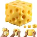 Cheese Squishy Cube Block, Squishy Fidget Toys for Adults & Teens, Easter Basket Stocking Stuffers, Sensory Stress Ball Squeeze Toys for Stress Relief (Yellow 2.4 in)