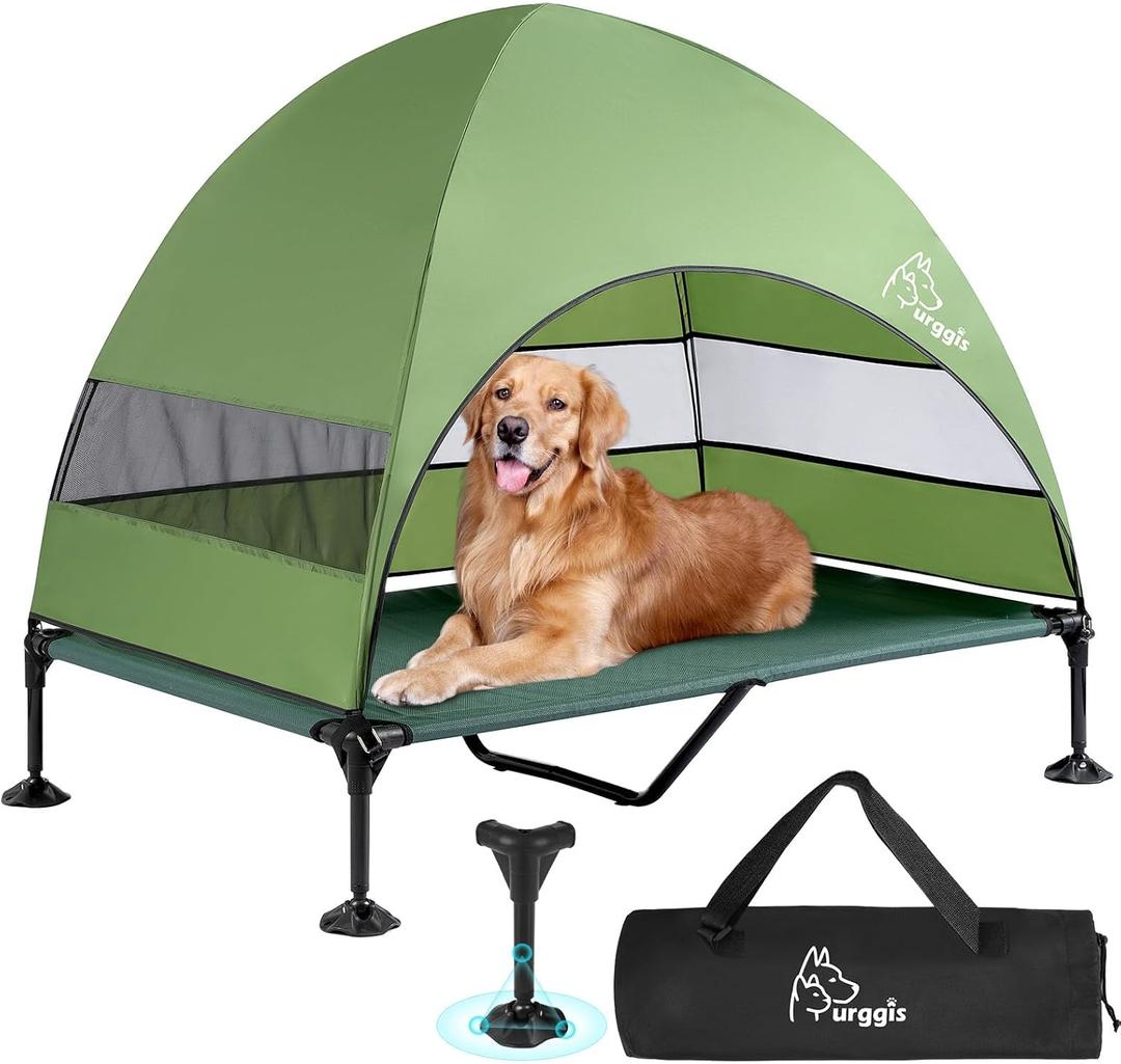 Upgraded Elevated Dog Bed with Canopy, Portable Raised Outdoor Dog Bed with Stable Anti-Slip Feet, Wider Shade Pet Bed Cot, Raised Pet Beds for Large Pets Camping, Indoor & Outdoor Use