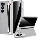 Miimall for Samsung Galaxy Z Fold 5 Case with S Pen Holder & Built-in Privacy Screen & Invisible Kickstand, Slim Shockproof Kickstand Cover for Z Fold 5, Silver