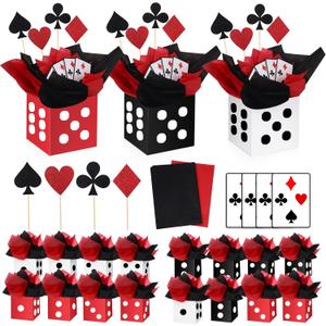 16 Sets Casino Party Decorations Themed Table Centerpieces Casino Night Table Party Toppers with White, Black, Red Dice Box Poker Cutouts and Sticks for Night Decor Birthday