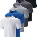 5 Pack Mens Active Quick Dry Crew Neck T Shirts | Athletic Running Gym Workout Short Sleeve Tee Tops Bulk (Medium, White/Navy/Gray/Charcoal/Black)