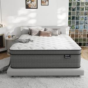 Ruoysun King Size Mattress, 14 Inch Hybrid King Bed Mattress in a Box, Medium Firm, Gel Memory Foam and Individual Pocket Spring for Motion Isolation, Edge Support, CertiPUR-US