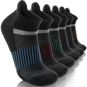 6 Pairs Merino Wool Ankle Running Hiking Socks Compression Support Breathable Thick Cushion No Show Socks for Women Men (Large, Black)