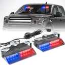2 in 1 LED Emergency Dash Strobe Light Bar Front/Rear Windshield Safety Flashing Warning Hazard Interior Lights for Police Firefighter Construction Vehicles Trucks (2x7.5 inch, Blue/Red)