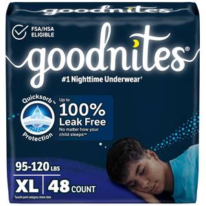 Goodnites Boys' Nighttime Bedwetting Underwear, Size Extra Large (95-120 lbs), 42 Ct (2 Packs of 21), Packaging May Vary