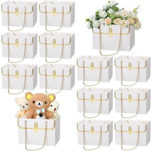 Lincia 12 Pcs Mother's Day White Flower Box Wedding Flower Paper Gift Bag Bouquet Boxes with Handle Boxes for Arrangements Bouquet Wrapping Paper for Mother's Day Wedding Baby Shower