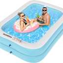Sumbee Inflatable Swimming Kiddie Pool for Adults Kids Ages 4-8-12, Size 79" x 59" x 20" Rectangle Blow Up Family Pool for Children Backyard Outdoor Garden Summer Water Party Full-Sized Light Blue