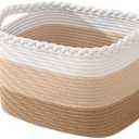 Cotton Rope Storage Basket, Rectangle Woven Baskets with Handles for Shelves, Home Organizer Storage Bins Cubes, Toy Laundry Towel Basket for Living Room Bathroom, 15x10x9.5 Inches, Pack of 1