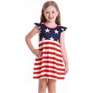 RONGTAI Girls 4th of July Dress Kids American Flag Patriotic Stars Striped Summer A Line Dresses for Kids Independence Day, 4-5T