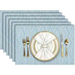 Aofmee Placemats Set of 6, Heat Resistant Place Mats, Washable Durable PVC Table Mats, Woven Vinyl Plastic Placemats for Dining Table, Non-Slip Stain Resistant Kitchen Table Placemats, Easy to Clean