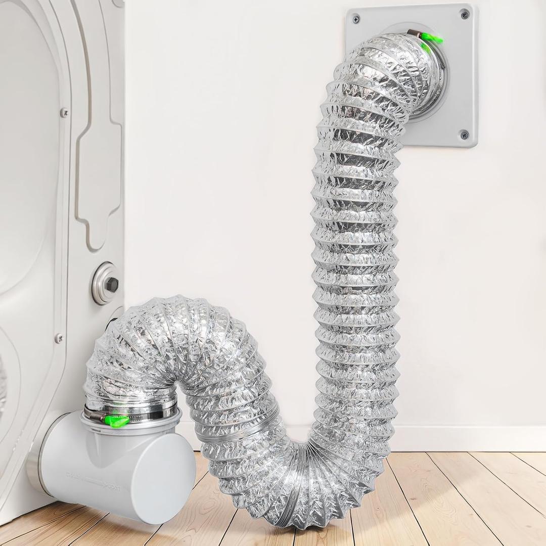 LOVIGA 90 Degree Dryer Vent Elbow with Dryer Vent Wall Plate & Hose, Space Saving 4 Inch Dryer Vent Connector Kit, Easy Install Snap-on Dryer Vent Kit for Tight Space