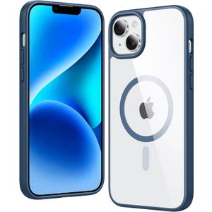 FNTCASE for iPhone 14 Plus Case: Clear Magnetic Phone Cases Compatible with Magsafe Slim Anti Yellowing Military Grade Drop Protection Rugged Protective Transparent Cell Phone Cover (B-Blue)